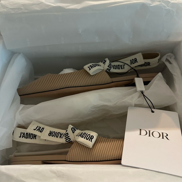 Dior Beige Textured J'Adior Slingback Flats NWT - Picture 3 of 6